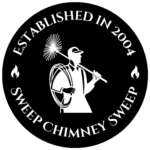 Sweep Chimney Sweep logo with chimney sweep holding a brush, established in 2004